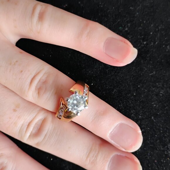 Womens size 6 18k electro gold plated ring with stones - Picture 2 of 5